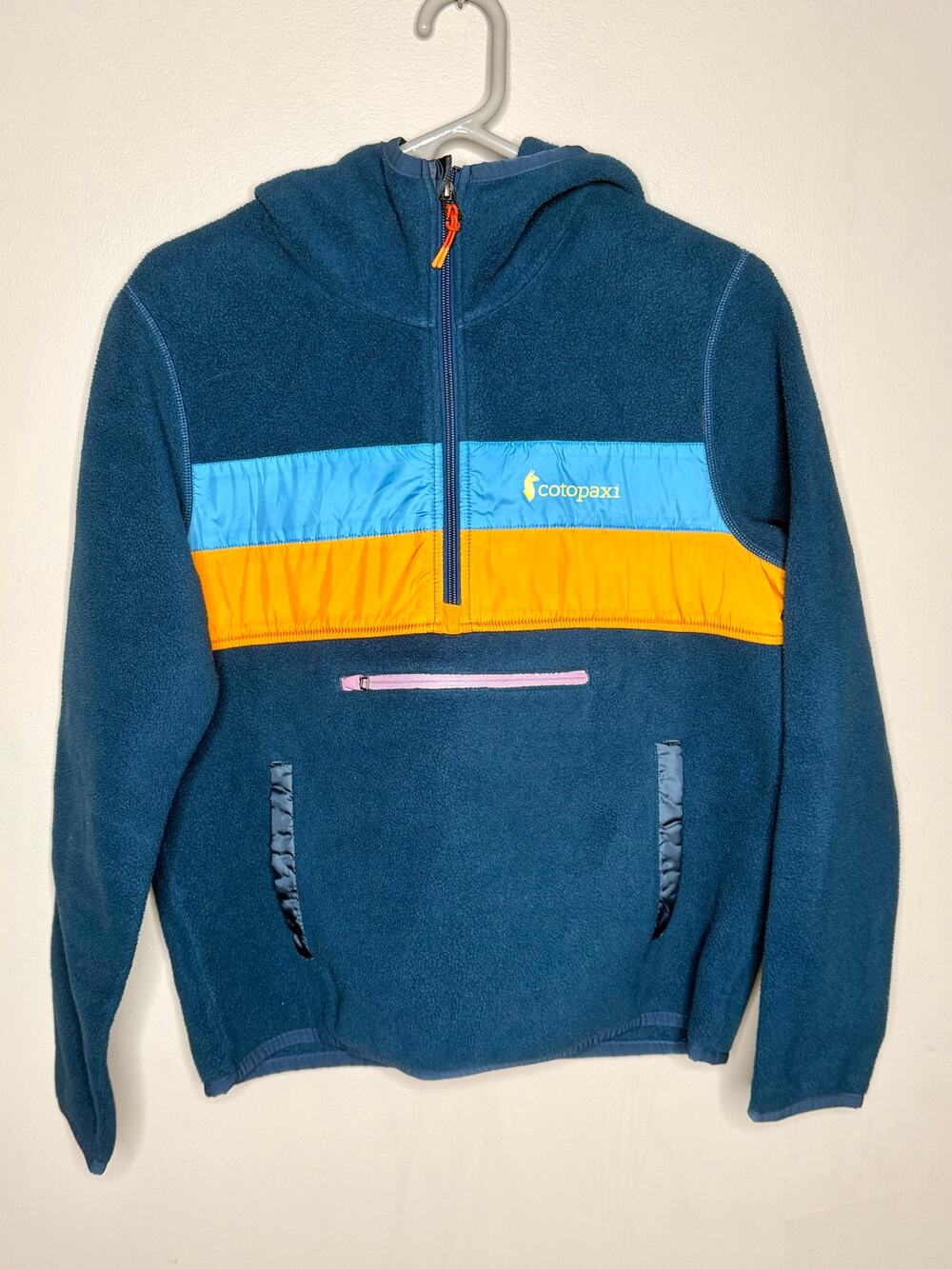 Cotopaxi Teca Fleece Hooded Half-Zip Jacket Mens M Blue Orange Pullover EUC - Picture 1 of 5